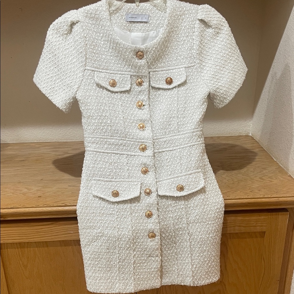Elegant White Tweed Mini Dress